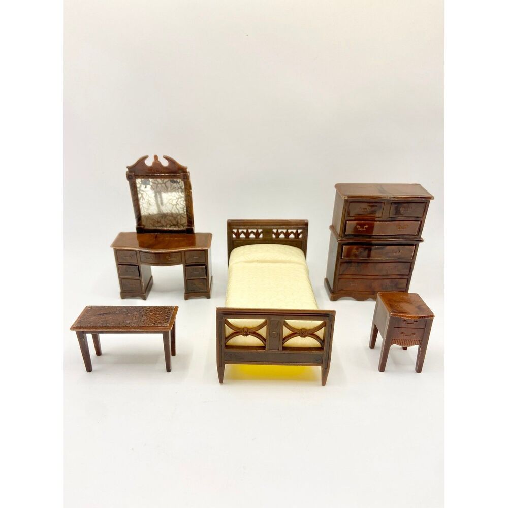 Vintage Renwal Dollhouse Bedroom Furniture Set – Complete Room – Made in USA